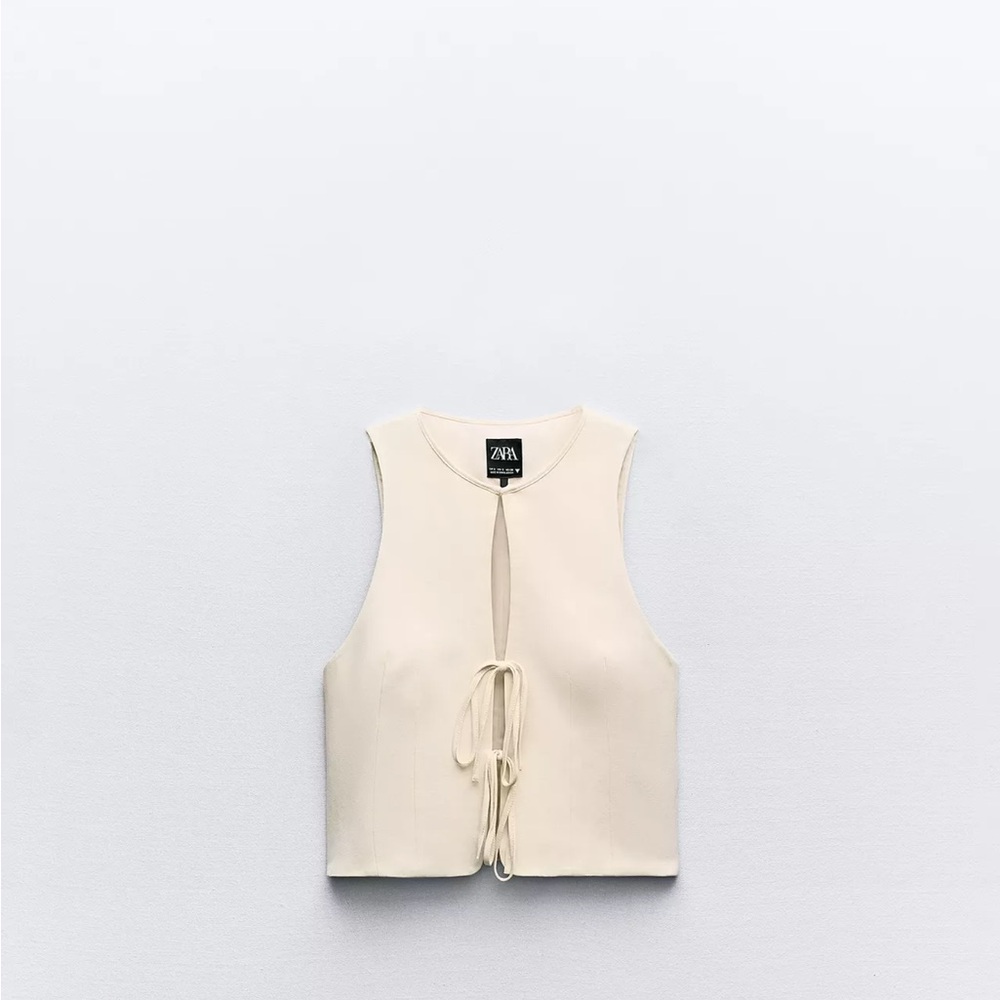 Zara Cream Tie-Front Crop Top